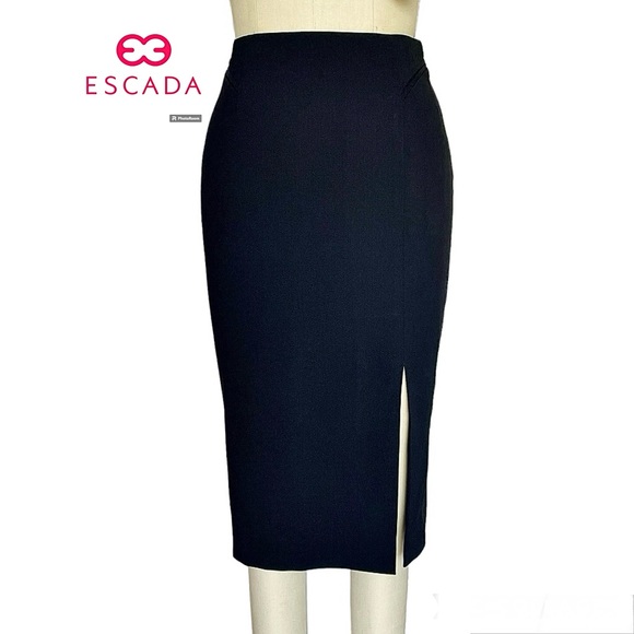 Escada Germany Thin Wool pencil long skirt side slit black size 34 EU / 2 US - Picture 3 of 15